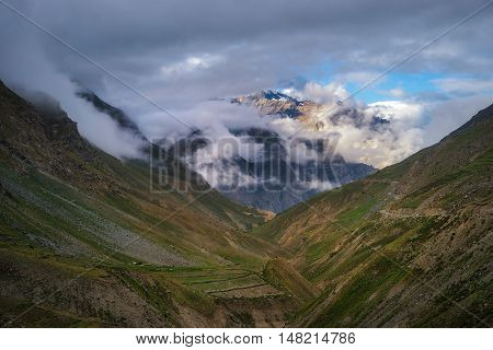 Himalayan mountain landscape along Manali - Leh National Highway in Ladakh, Jammu and Kashmir state, India.