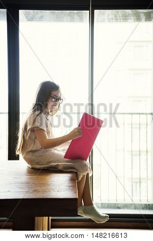 Girl Reading Book Literature Concept
