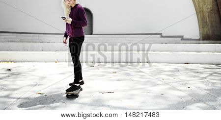 Woman Playing Skateboard Extreme Sport Concept