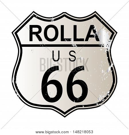 Rolla Route 66 traffic sign over a white background and the legend ROUTE US 66