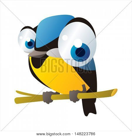 vector cartoon cute animal mascot. Funny colorful cool illustration of happy Titmouse bird