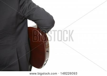 Backside of a Guitarplayer on white background with copyspace