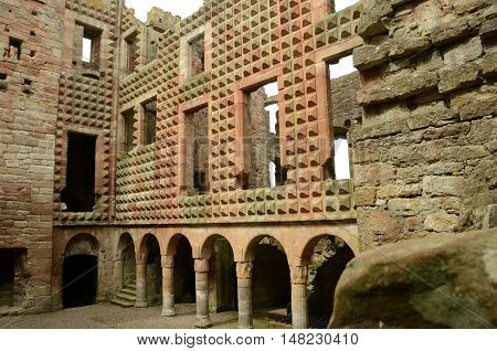 An interior view of the ruins of Crichton castle