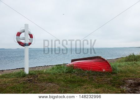 Boat aground on the grassy beach