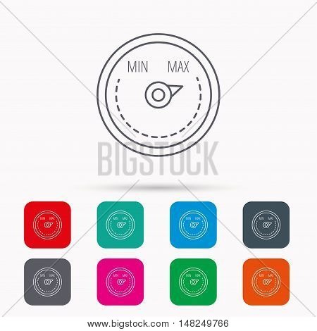 Heat regulator icon. Radiator thermometer sign. Linear icons in squares on white background. Flat web symbols. Vector