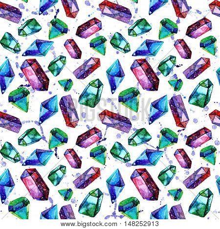 Watercolor illustration of diamond crystals White background