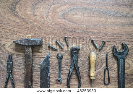Vintage Tools On Wooden Background