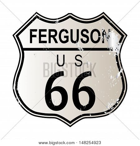 Ferguson Route 66 traffic sign over a white background and the legend ROUTE US 66
