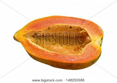 Half-cleaved papaya isolated on white background and clipping path