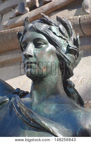 MONTREAL CANADA 09 17 2016: Details of The Edward VII Monument is a statue of King Edward VII by artist Louis-Philippe Hebert and located at Phillips Square in Montreal, Quebec, Canada.