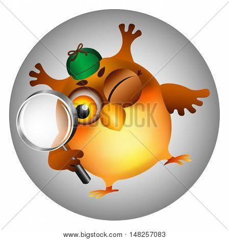 Owl looking for items with a magnifying glass