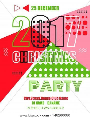 2017 new year modern clubbing party fllyer. Geometric memphis style with shapes. Vector Illustration