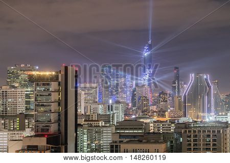 Bangkok city view and Mahanakorn building at night time