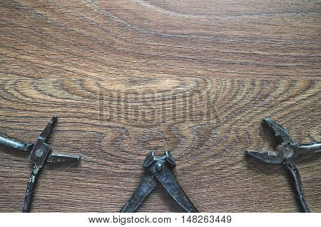 Vintage Tools On Wooden Background. Fathers Day Card.