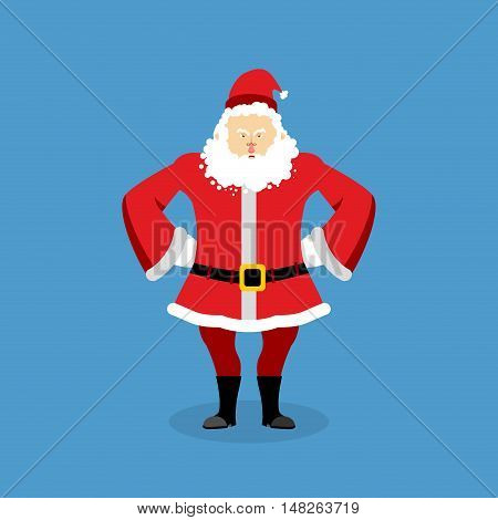 Angry Santa Claus. Aggressive Grandfather With Beard In Red Suit. Evil Christmas Character. Unhappy