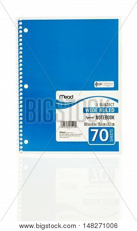 Winneconne WI - 20 August 2016: Mead spiral blue notebook on an isolated background.
