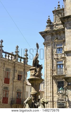 Fountain of Horses in Plateria plaza in Santiago de Compostela Galicia Spain.