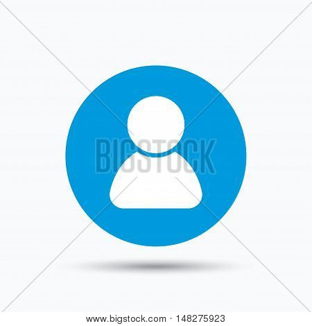 User icon. Human person symbol. Avatar login sign. Blue circle button with flat web icon. Vector