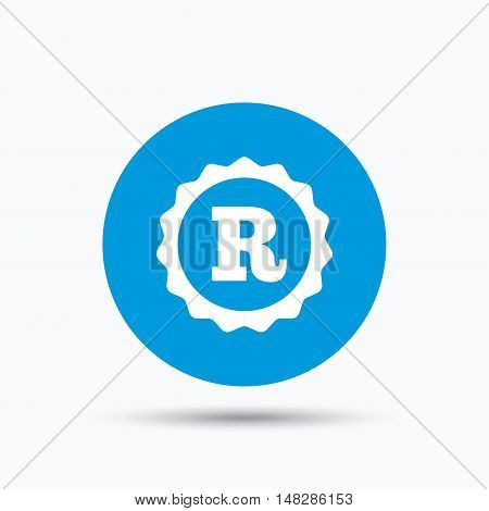 Registered trademark icon. Intellectual work protection symbol. Blue circle button with flat web icon. Vector