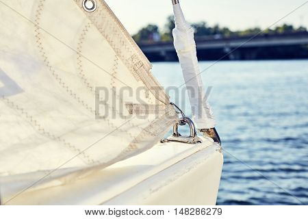Staysail's carbine hooks on yacht before VIRA sails