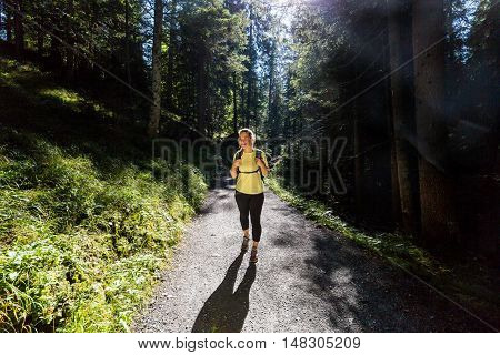 Girl Hiking Near The Rhine Valley, Flims, Switzerland