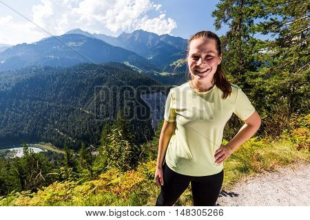 Girl On The Viewpoint At The Rhine Valley, Flims, Switzerland