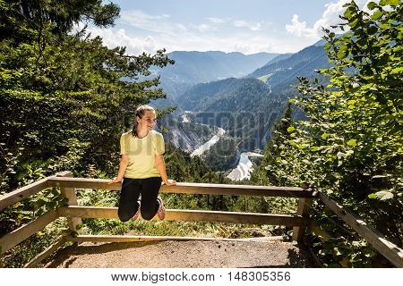 Girl On The Viewpoint At The Rhine Valley, Flims, Switzerland