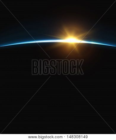 Planet earth sunrise.. Globe Horizon atmosphere. view of the earth from orbit of the planet . Background of the earth from space vector illustration