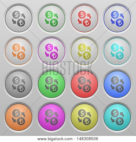 Set of Dollar Lira exchange plastic sunk spherical buttons.