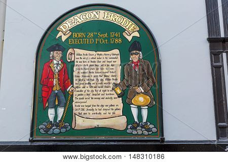 Sign At Deacon Brodies Tavern In Edinburgh, Scotland