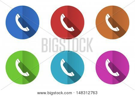 Flat design vector phone icon set. Eps 10 web colorful buttons.