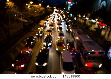 The defocus street lights night bokeh background.