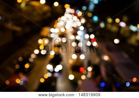 The defocus street lights night bokeh background.