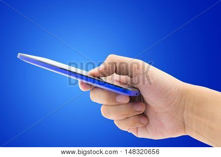 Male hand holding blank smart phone clipping path