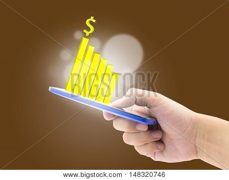Male hand holding investigate graph on smart phone