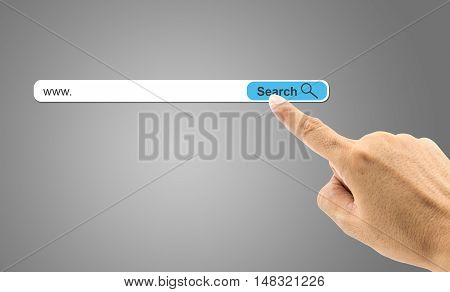 Finger clicking a search button gray background