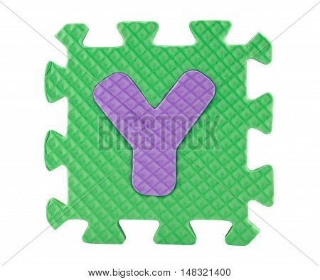 Jigsaw box with alphabet isolated on white background, clipping path