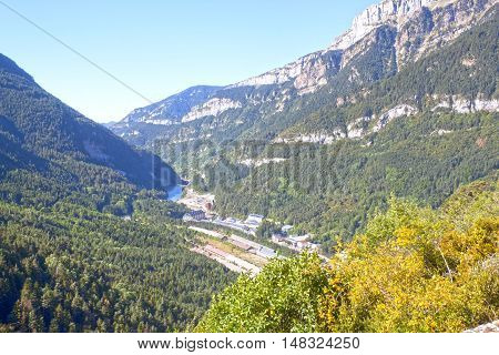 View Of Canfranc Station And The Valley In Pyrenees, Spain
