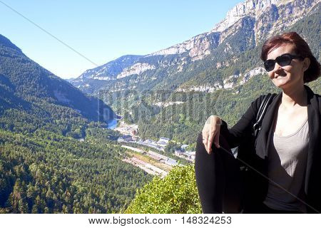 Girl In Front Of The View Of The Canfranc Valley In Spain