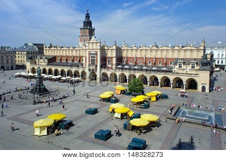 Famous Cloth Hall called Sukiennice at the Main Market Square in historical center of Krakow. Poland.