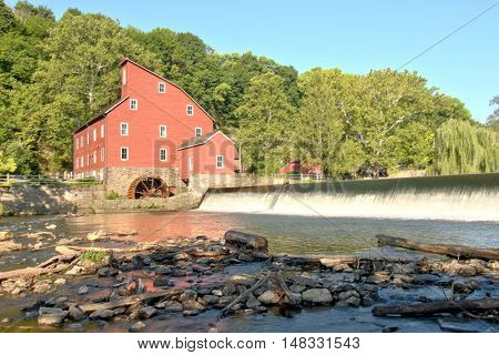 The historic landmark Red Mill Clinton Hunterdon County New Jersey USA built in 1810 to process wool
