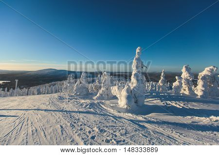 Beautiful Cold Mountain View Of Ski Resort, Sunny Winter Day With Slope, Piste And Ski Lift