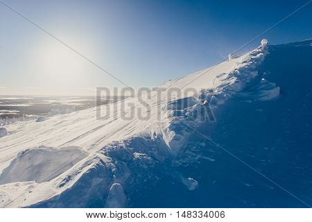 Beautiful Cold Mountain View Of Ski Resort, Sunny Winter Day With Slope, Piste And Ski Lift