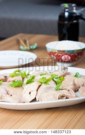 steamed chicken with ginger sauce and thick soy sauce