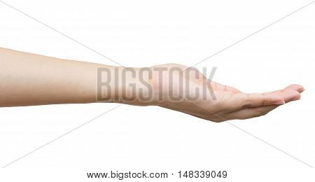 Empty female woman hand holding isolated on white background Clipping path included.