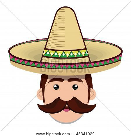 face man mexican hat and moustache graphic vector illustration eps 10