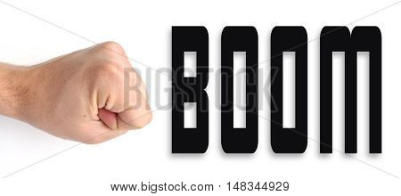 Fist punching air with the word BOOM next to it