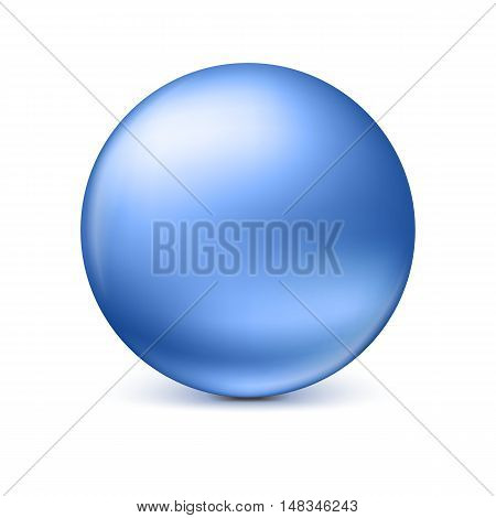 Blue glossy sphere isolated on white with shadow and reflections in the color of the sphere. Vector illustration for your design, easy to edit and change the size