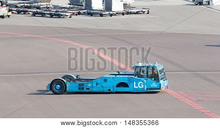 Amsterdam, The Netherlands - July 19: Large Klm Aircraft Tug At Schiphol In Amsterdam On July 19, 20