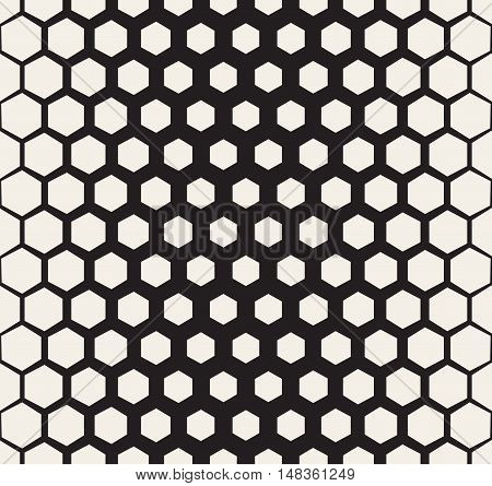Vector Seamless Black and White Halftone Hexagonal Grid Pattern. Abstract Geometric Background Design